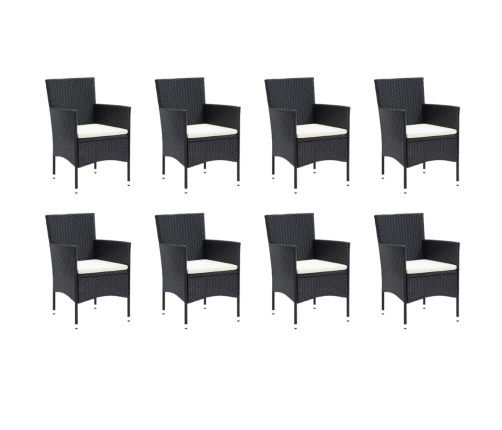 Set de comedor de jardín 9 pzas y cojines ratán sintético negro
