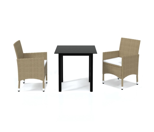 Set comedor de jardín 3 pzas con cojines ratán sintético beige