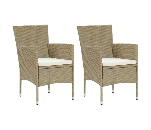 Set comedor de jardín 3 pzas con cojines ratán sintético beige
