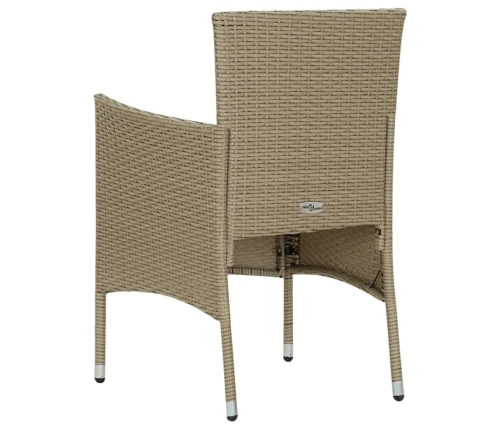 Set comedor de jardín 3 pzas con cojines ratán sintético beige