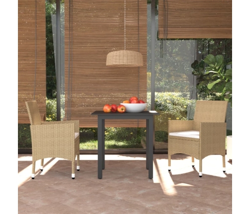 Set comedor de jardín 3 pzas con cojines ratán sintético beige