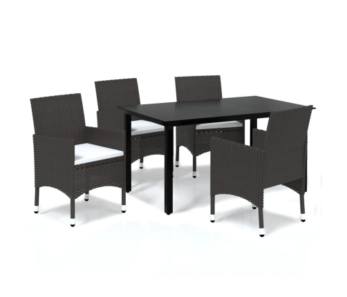 Juego muebles jardín 5 pzas con cojines ratán sintético marrón
