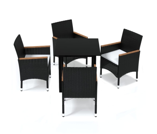 Juego muebles jardín 5 pzas con cojines ratán sintético negro