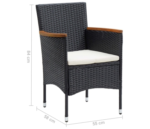 Juego muebles jardín 5 pzas con cojines ratán sintético negro