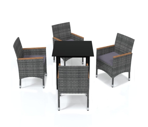 Juego muebles jardín 5 pzas con cojines ratán sintético gris