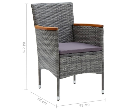 Juego muebles jardín 5 pzas con cojines ratán sintético gris