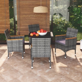 Juego muebles jardín 5 pzas con cojines ratán sintético gris