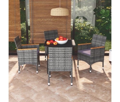 Juego muebles jardín 5 pzas con cojines ratán sintético gris
