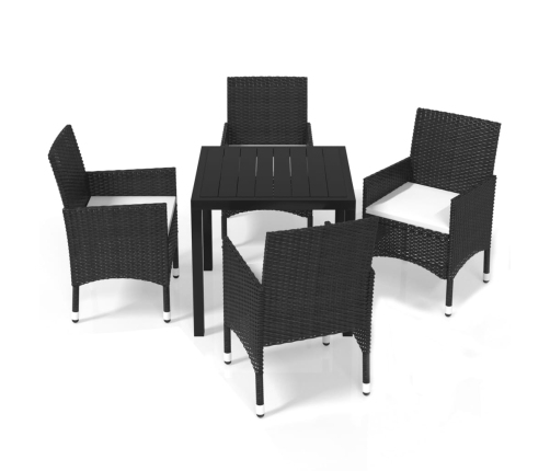 Juego muebles jardín 5 pzas con cojines ratán sintético negro