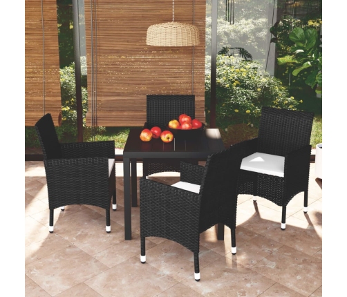 Juego muebles jardín 5 pzas con cojines ratán sintético negro