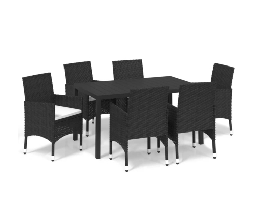 Set de comedor de jardín 7 pzas y cojines ratán sintético negro