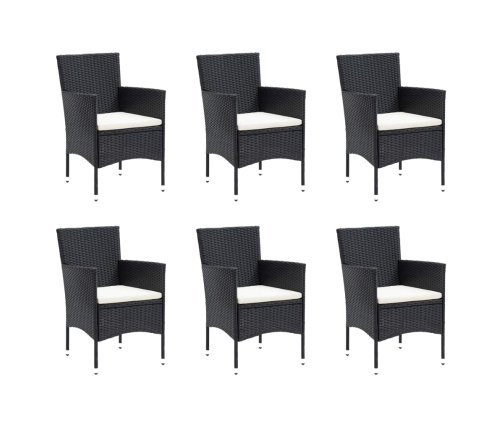 Set de comedor de jardín 7 pzas y cojines ratán sintético negro