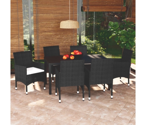 Set de comedor de jardín 7 pzas y cojines ratán sintético negro
