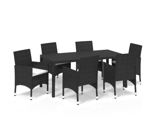 Set de comedor de jardín 7 pzas y cojines ratán sintético negro
