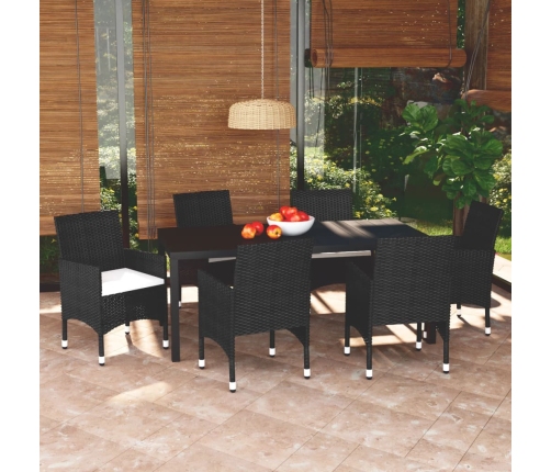 Set de comedor de jardín 7 pzas y cojines ratán sintético negro