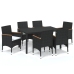 Set de comedor de jardín 7 pzas y cojines ratán sintético negro