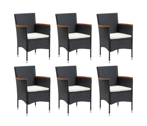 Set de comedor de jardín 7 pzas y cojines ratán sintético negro