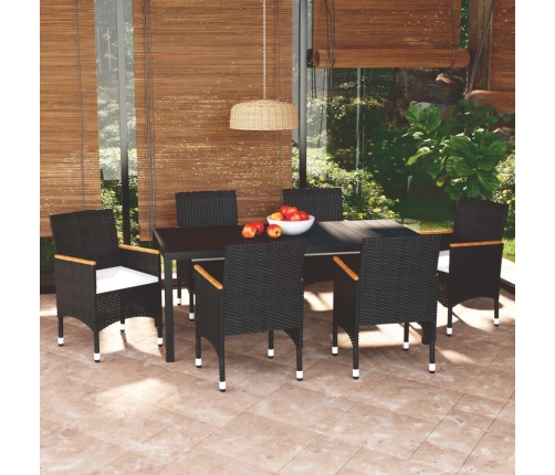 Set de comedor de jardín 7 pzas y cojines ratán sintético negro