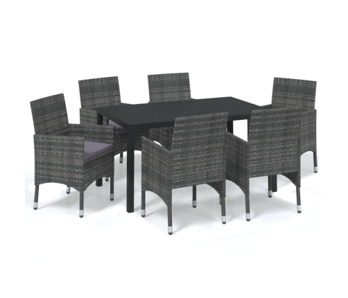 Set de muebles jardín 7 pzas con cojines ratán sintético gris
