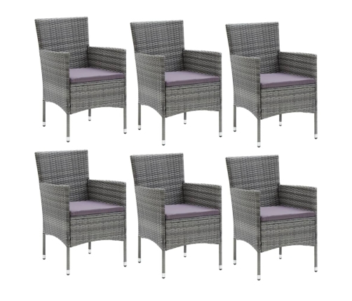Set de muebles jardín 7 pzas con cojines ratán sintético gris