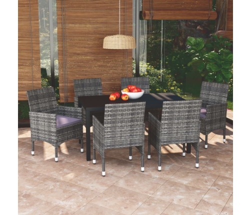 Set de muebles jardín 7 pzas con cojines ratán sintético gris