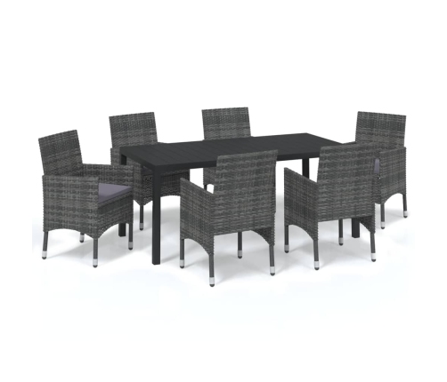 Juego muebles jardín 7 pzas con cojines ratán sintético gris