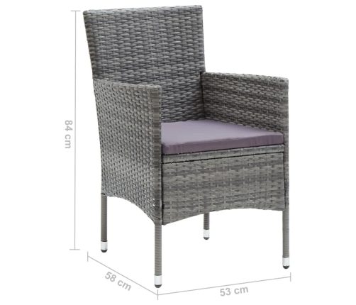 Juego muebles jardín 7 pzas con cojines ratán sintético gris