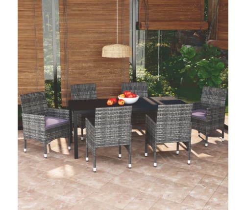 Juego muebles jardín 7 pzas con cojines ratán sintético gris