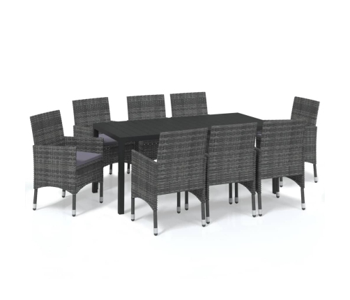 Set de muebles jardín 9 pzas con cojines ratán sintético gris