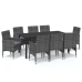 Set de muebles jardín 9 pzas con cojines ratán sintético gris