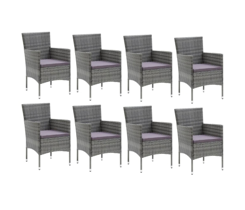 Set de muebles jardín 9 pzas con cojines ratán sintético gris