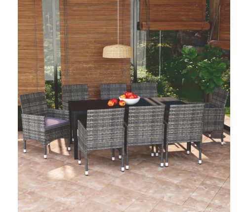 Set de muebles jardín 9 pzas con cojines ratán sintético gris