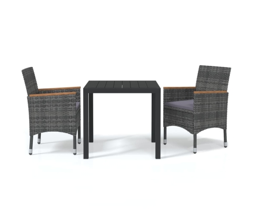 Juego muebles jardín 3 pzas con cojines ratán sintético gris