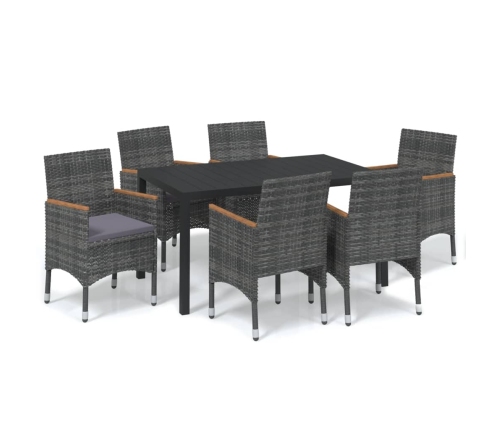 Set de muebles jardín 7 pzas con cojines ratán sintético gris