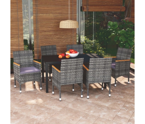 Set de muebles jardín 7 pzas con cojines ratán sintético gris