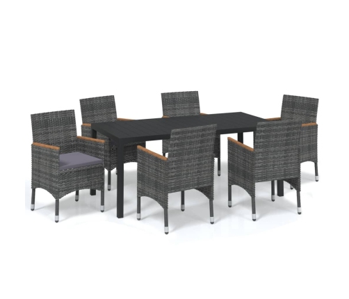 Juego muebles jardín 7 pzas con cojines ratán sintético gris