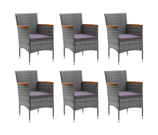 Juego muebles jardín 7 pzas con cojines ratán sintético gris