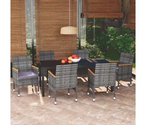 Juego muebles jardín 7 pzas con cojines ratán sintético gris