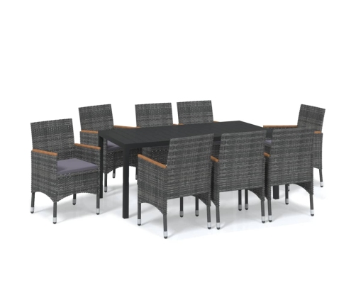 Set de muebles jardín 9 pzas con cojines ratán sintético gris