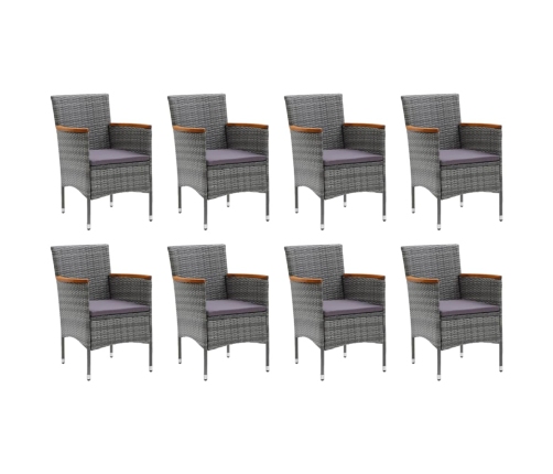 Set de muebles jardín 9 pzas con cojines ratán sintético gris