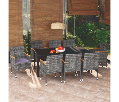 Set de muebles jardín 9 pzas con cojines ratán sintético gris