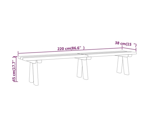 Banco de jardín madera maciza de pino impregnada 220 cm