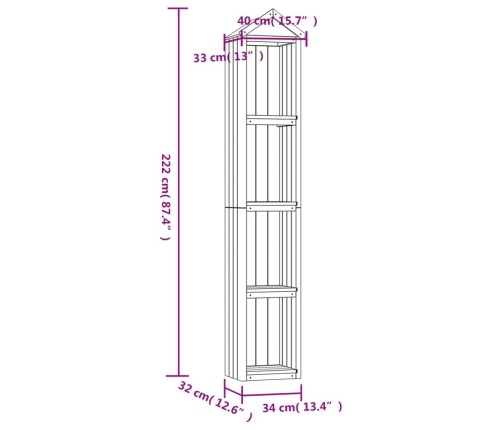 Caseta herramientas jardín 40x33x222 cm madera pino impregnada
