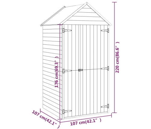 Cobertizo de herramientas con puerta madera pino 107x107x220 cm