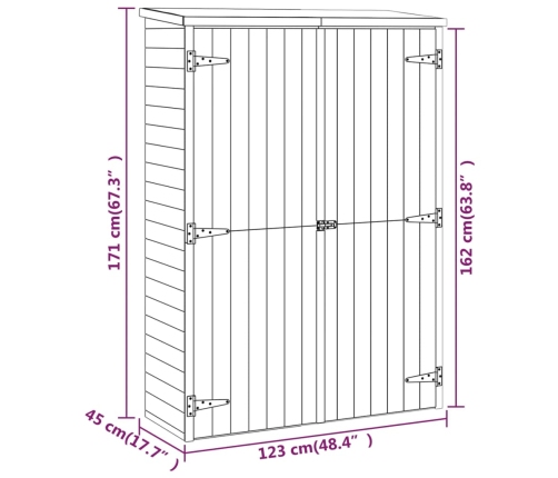 Cobertizo de herramientas madera pino impregnada 123x45x171 cm