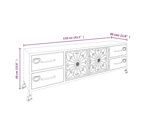 Mueble de TV de hierro plateado 110x30x40 cm