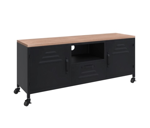 Mueble TV hierro y madera maciza de abeto negro 110x30x43 cm