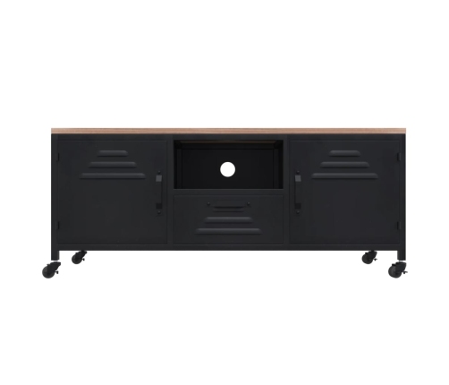 Mueble TV hierro y madera maciza de abeto negro 110x30x43 cm