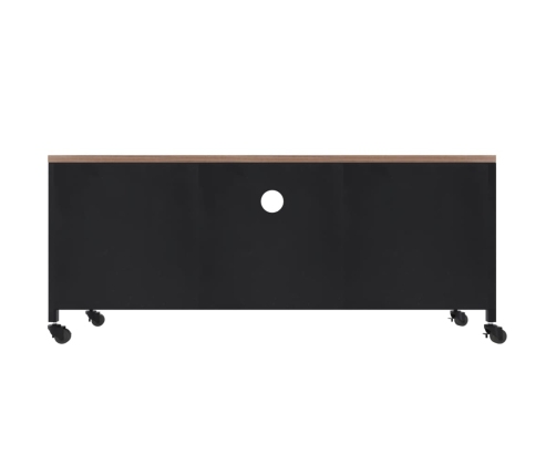 Mueble TV hierro y madera maciza de abeto negro 110x30x43 cm