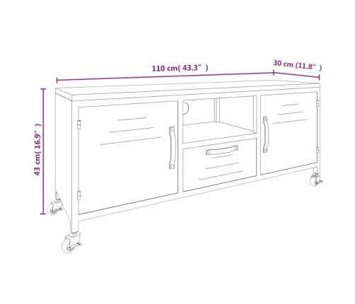 Mueble TV hierro y madera maciza de abeto negro 110x30x43 cm